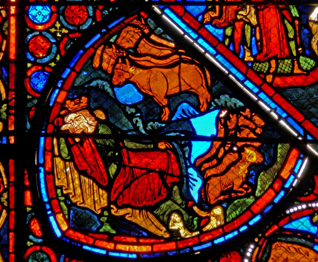 Ventana w24 que representa una escena de la historia de José: el Faraón sueña con los años de abundancia y escasez de French School
