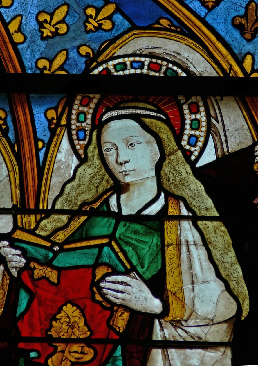 Ventana w25 que representa a la Virgen María en la Anunciación de French School