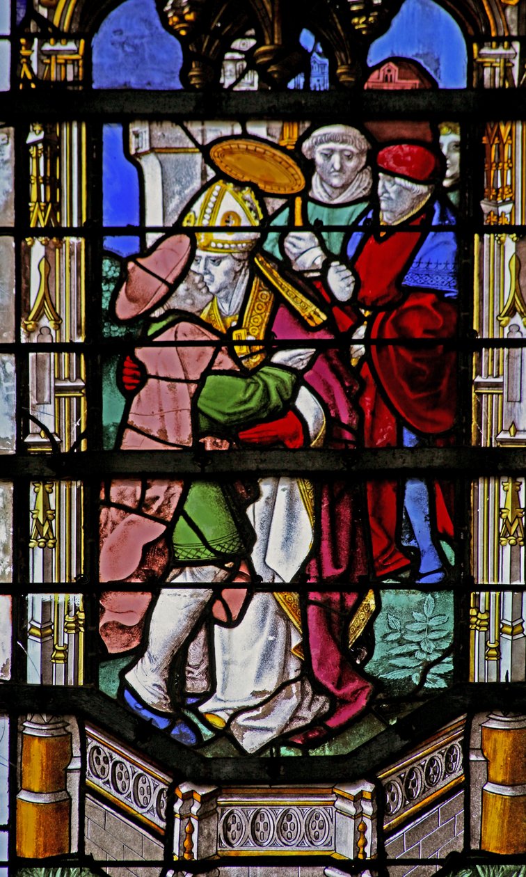 Ventana w27 que representa a San Martín besando a un leproso de French School
