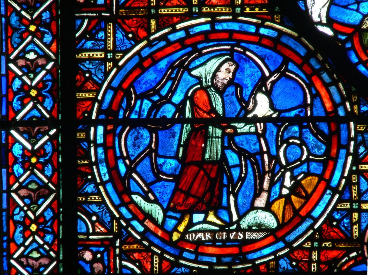 Ventana w28a que representa los Trabajos de los Meses. Marzo de French School