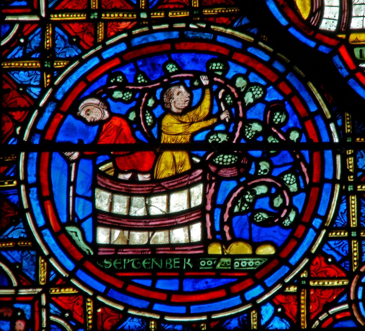 Ventana w28a que representa los Trabajos de los Meses. Marzo de French School