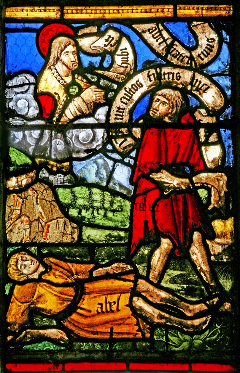 Ventana w2 que representa a Caín matando a Abel de French School