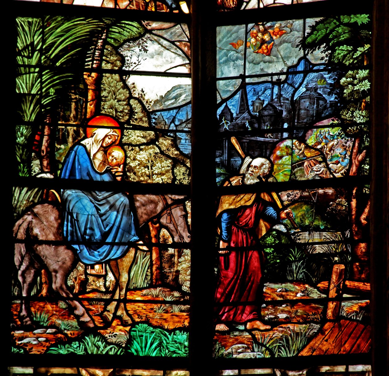 Ventana w2 que representa la Huida a Egipto de French School