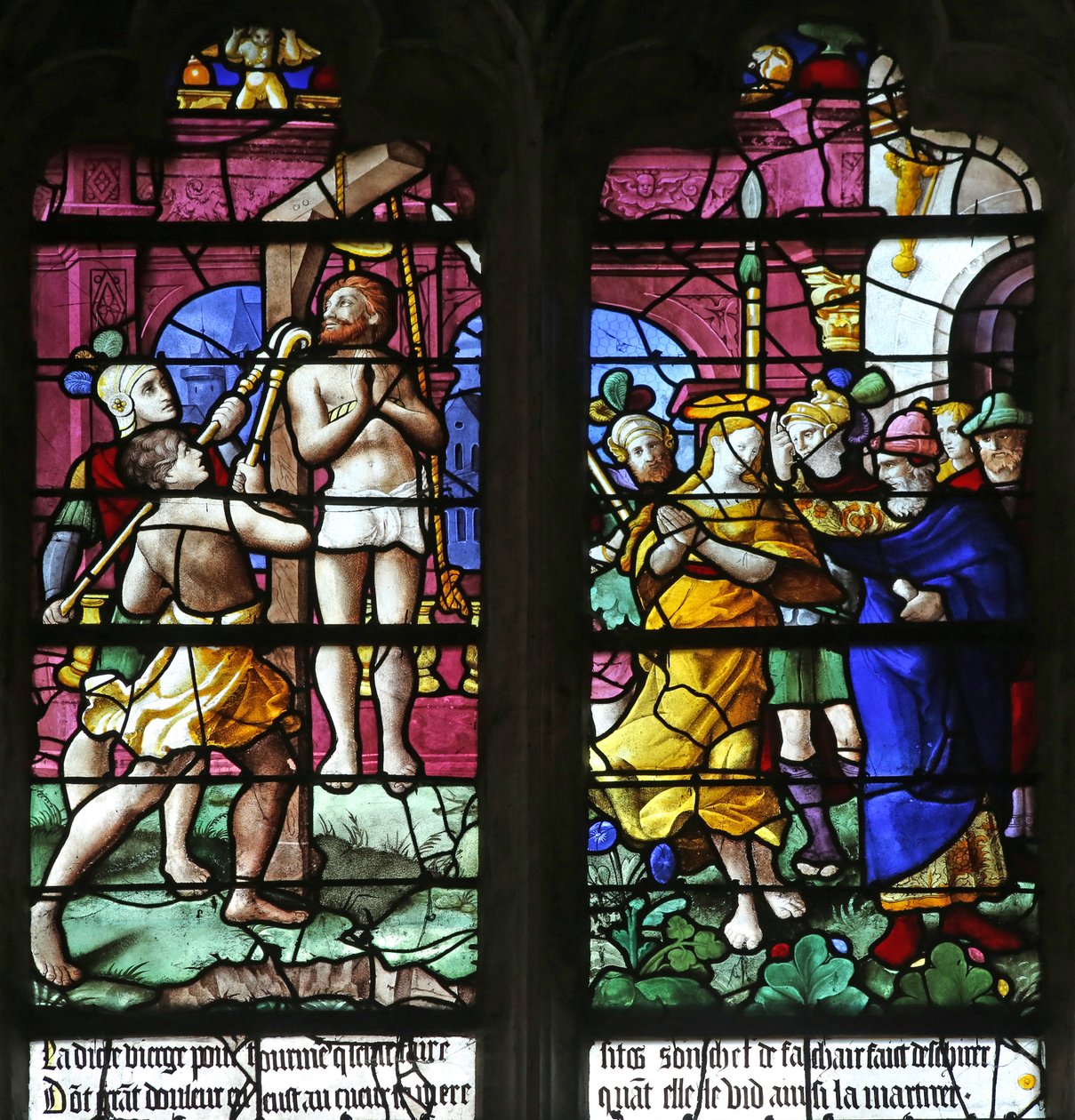 Ventana que representa la muerte de San Caprais de French School