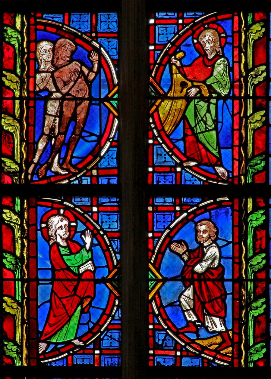 Ventana w30 que representa a Adán y Eva vestidos de French School