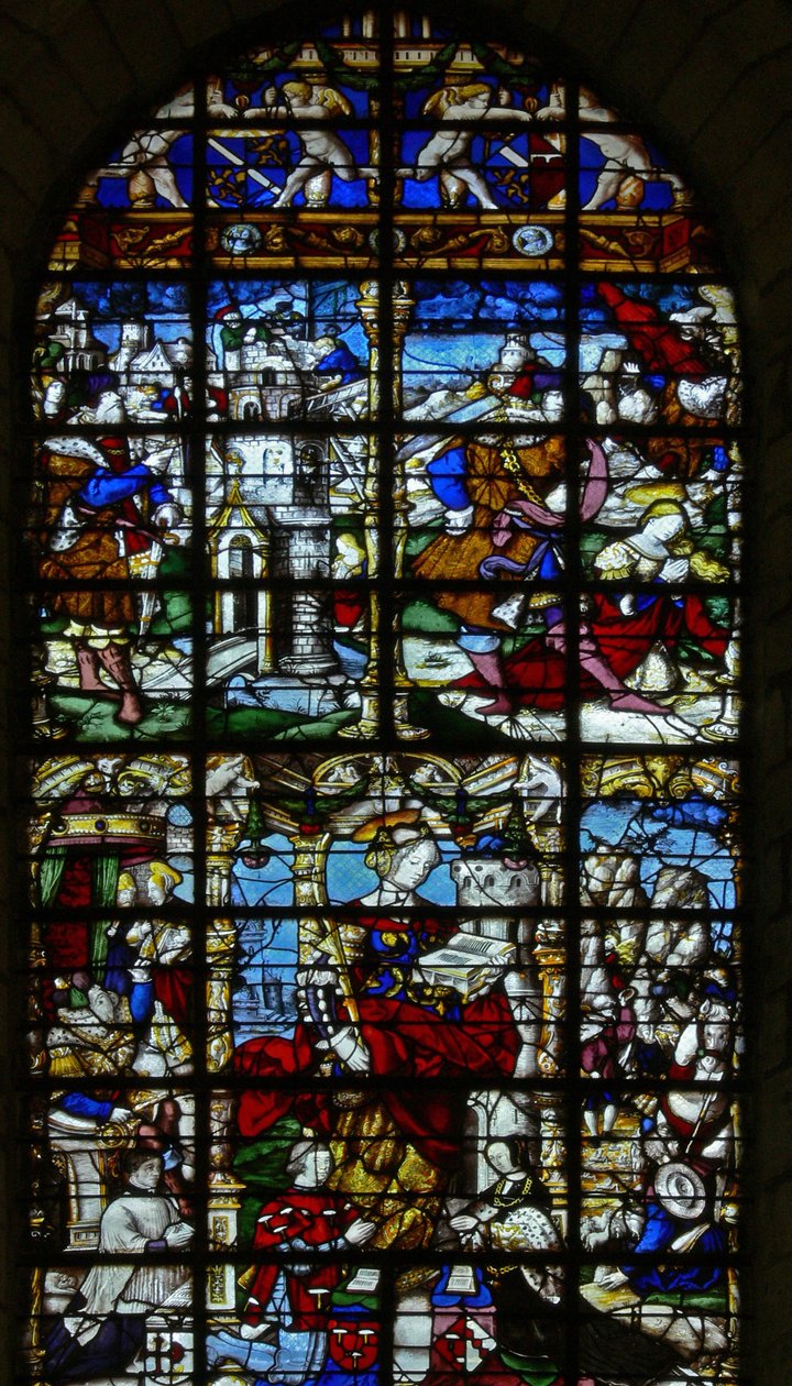 Ventana w37 que representa escenas de la vida de Santa Bárbara de French School