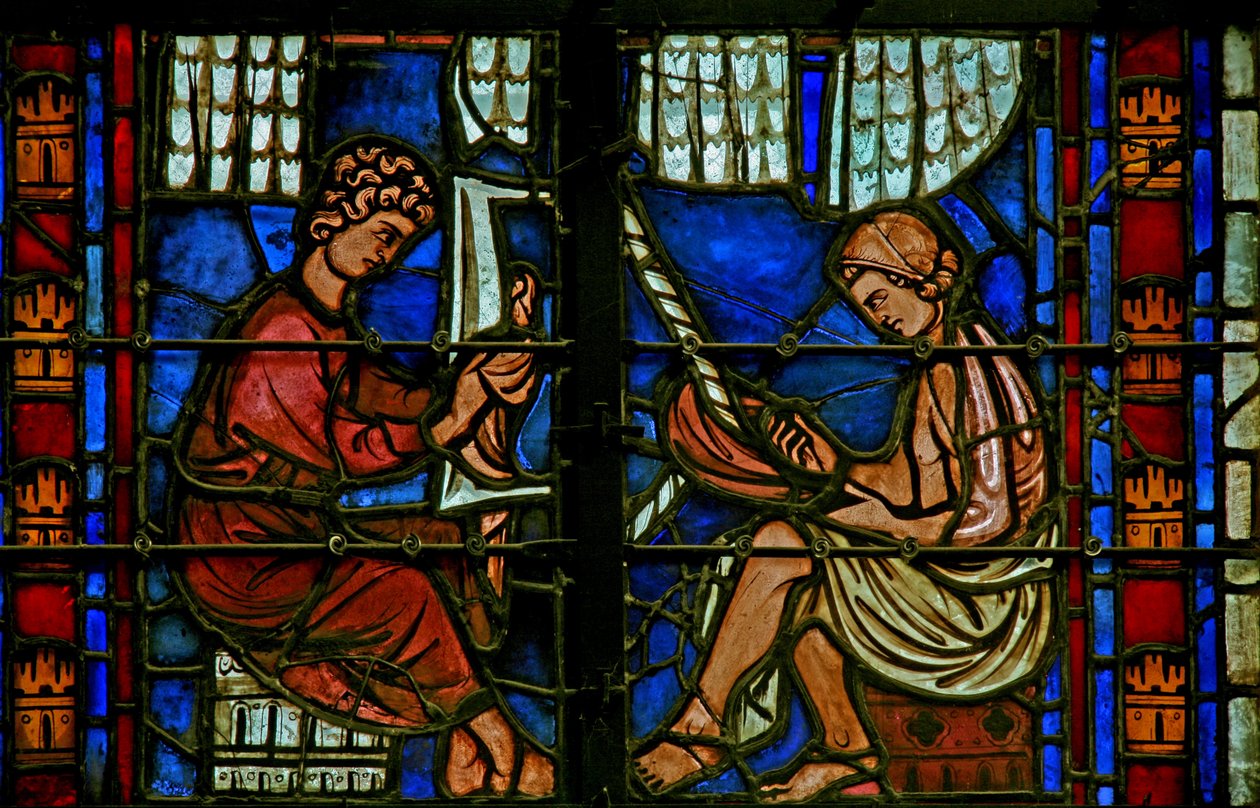 Ventana que representa a los peleteros de French School