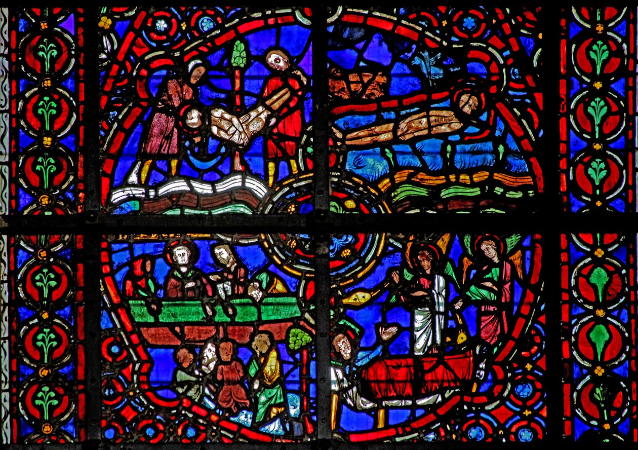 Ventana w39 que representa escenas de la vida de San Lorenzo de French School