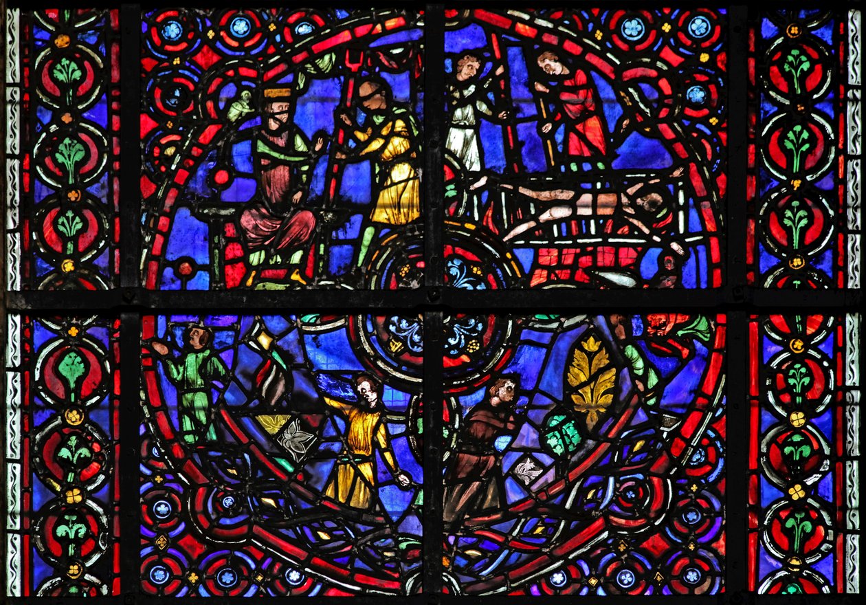 Ventana w39 que representa escenas de la vida de San Vicente de French School