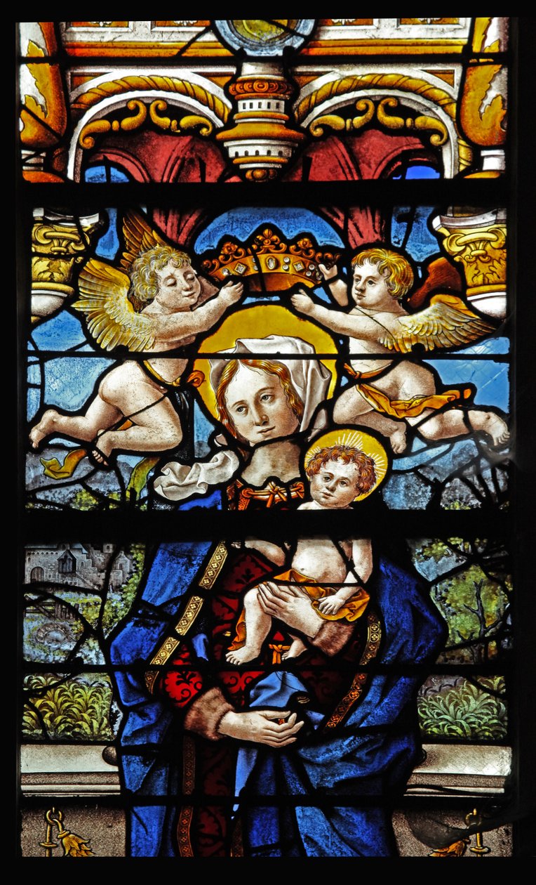 Ventana w3 que representa a la Virgen y el Niño de French School