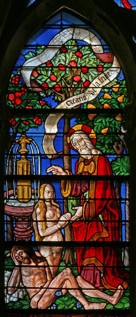 Ventana que representa la Creación de Eva de French School