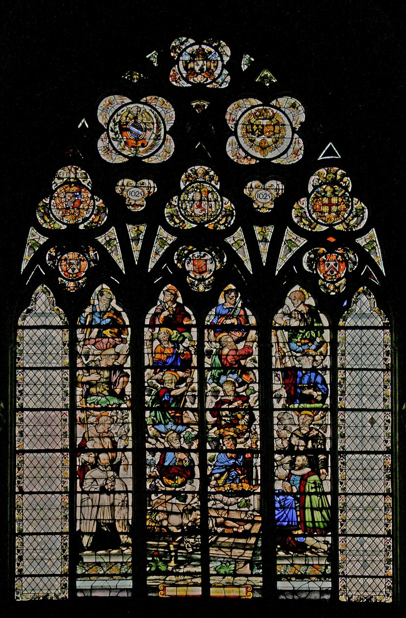 Ventana w49 que representa la Prensa Mística de Vino de French School