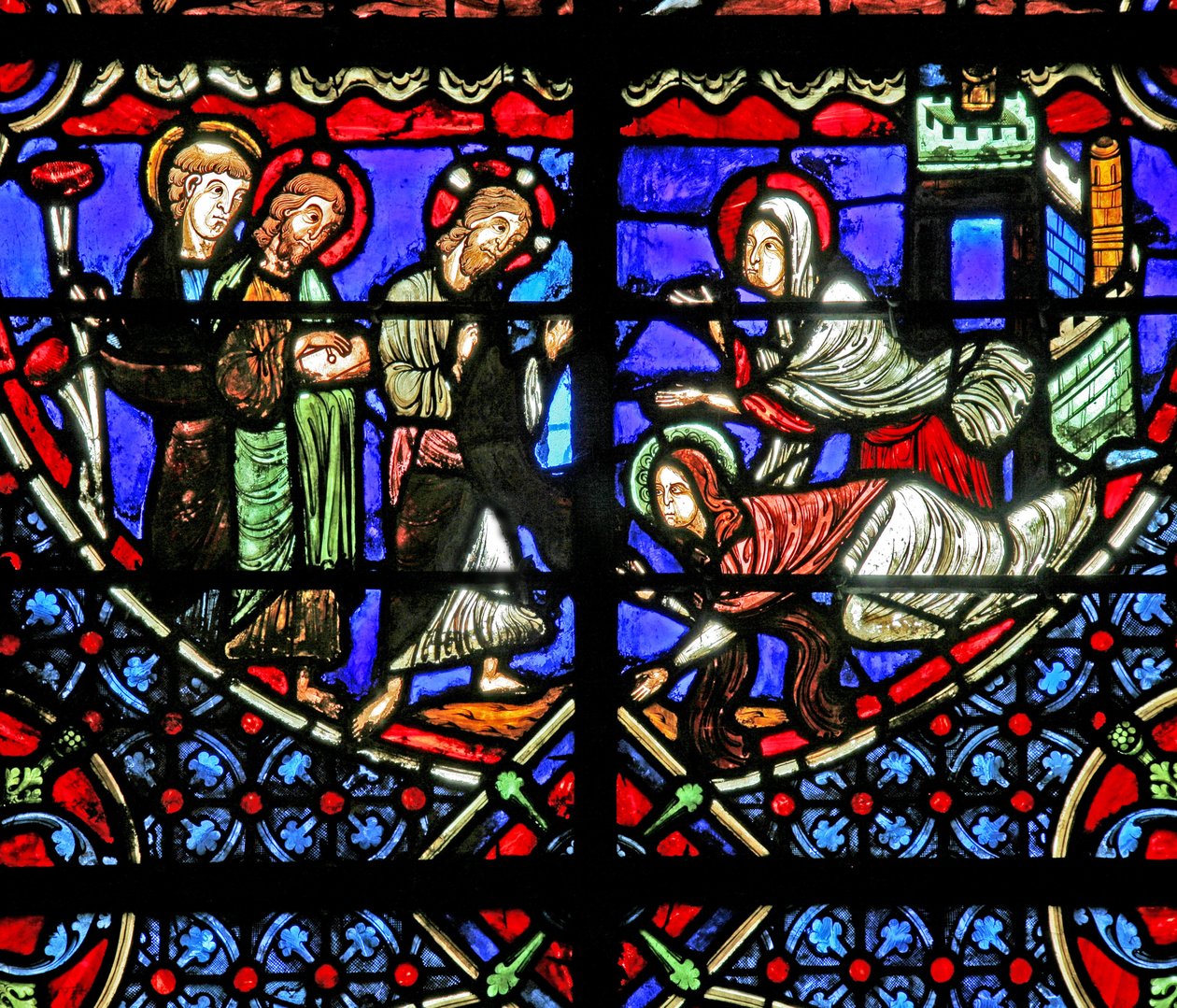Ventana w4 que representa a Marta y María con Cristo de French School