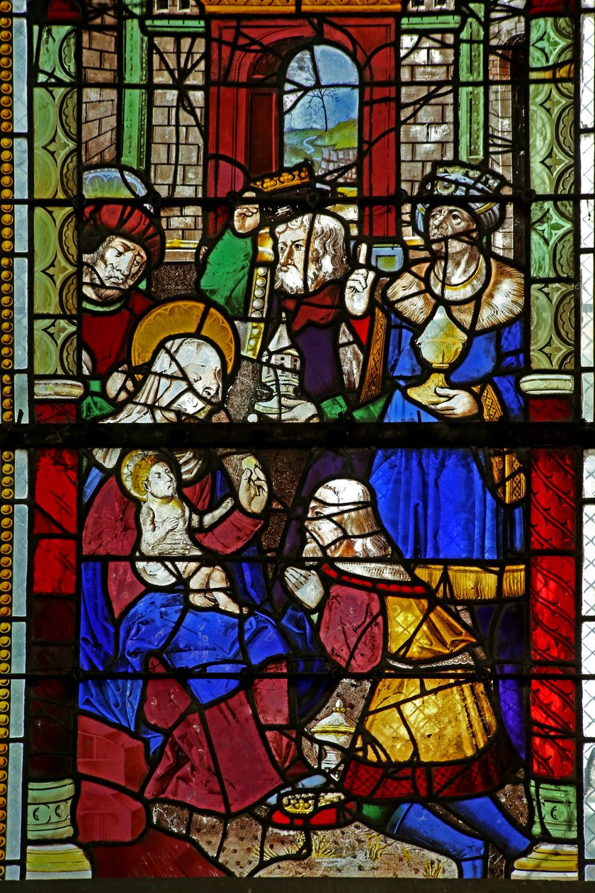 Ventana w4 que representa la Adoración de los Magos de French School