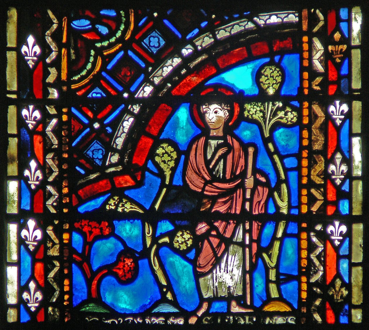 Ventana w53 que representa a San Juan Bautista partiendo hacia el desierto de French School