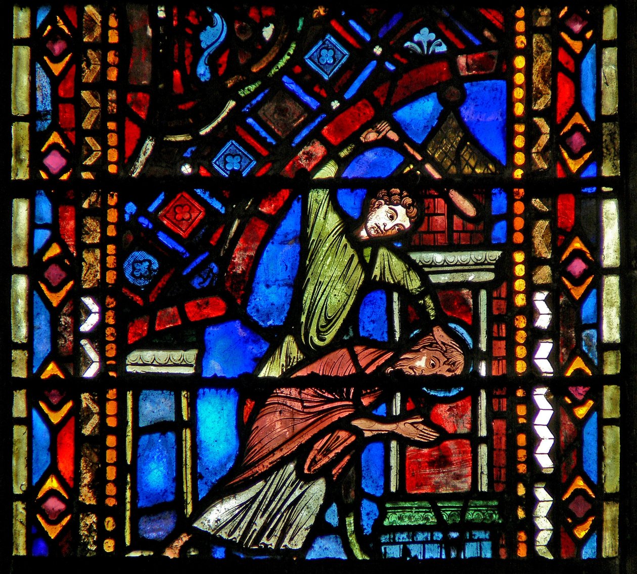 Ventana w53 que representa la flagelación (¿muerte?) de San Juan Bautista de French School