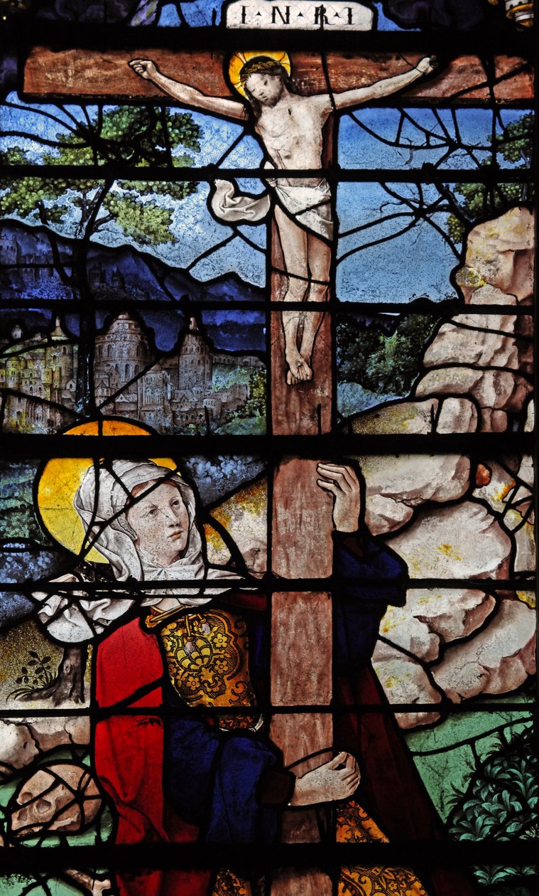 Ventana w5 que representa una escena de la vida de Santa María Magdalena - la santa en la Cruz de French School