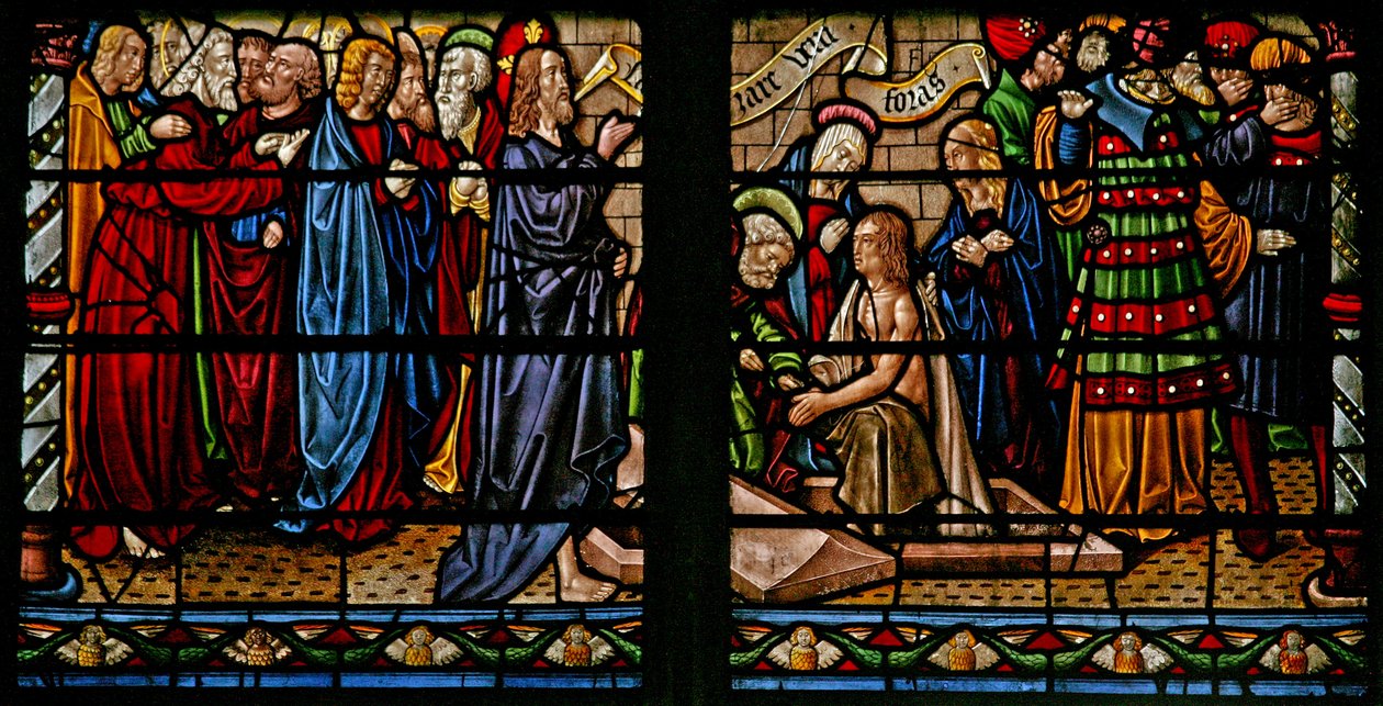 Ventana w6 que representa la resurrección de Lázaro de French School