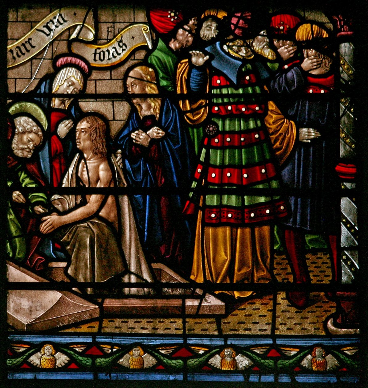 Ventana w6 que representa la resurrección de Lázaro de French School