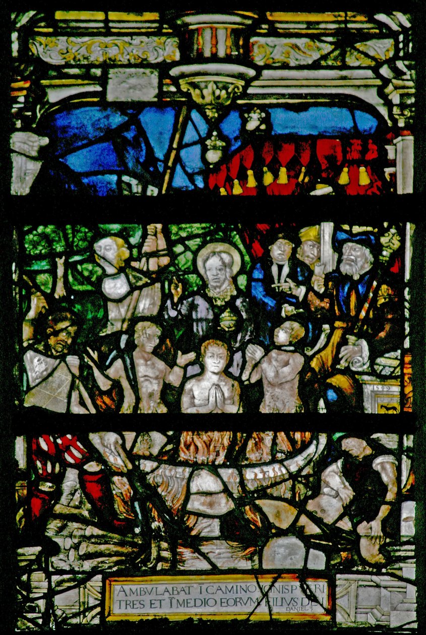 Ventana w6 que representa a los tres hebreos en el horno ardiente (Libro de Daniel) de French School