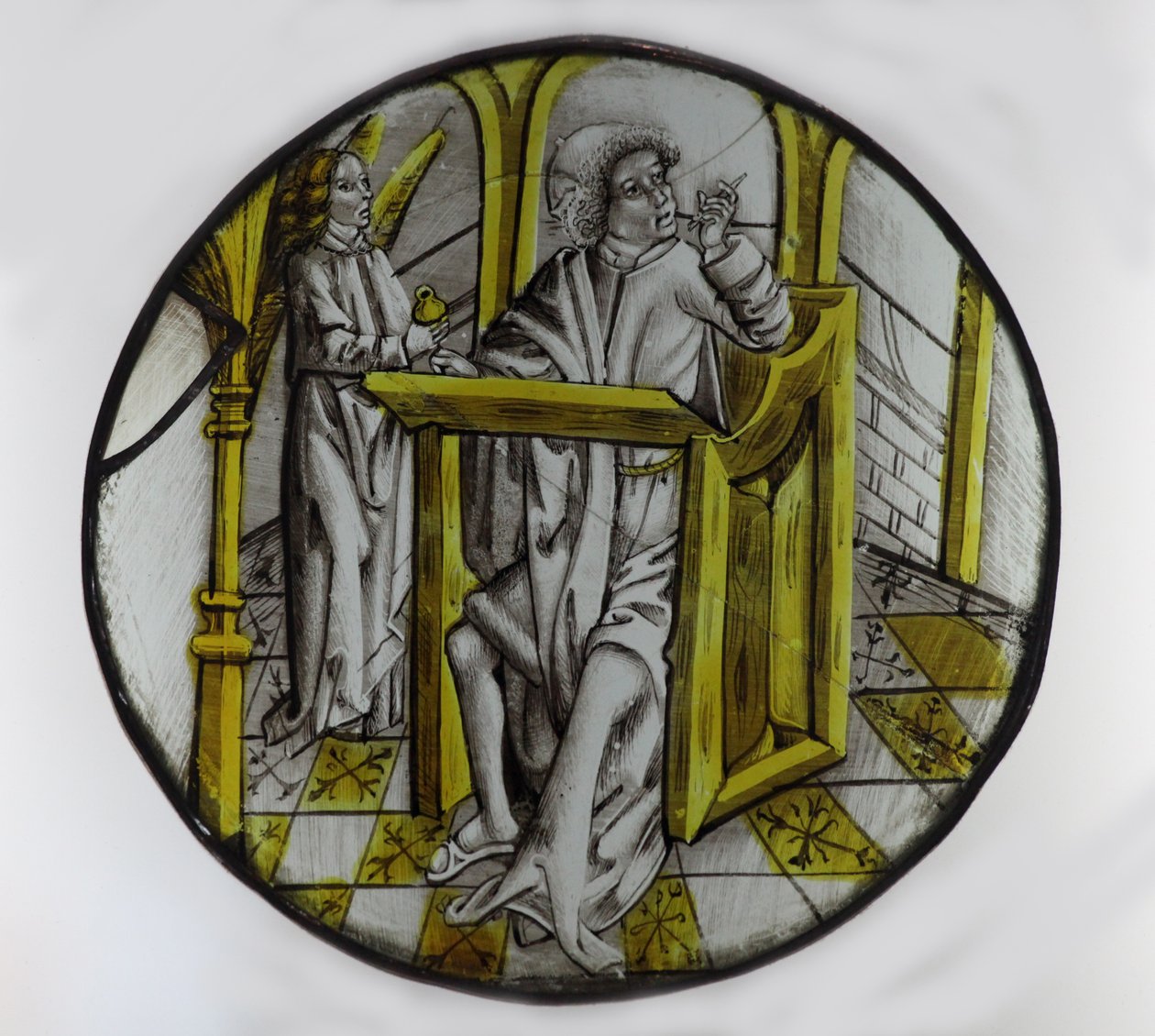 Ventana w76 con San Mateo y su símbolo, el ángel de French School