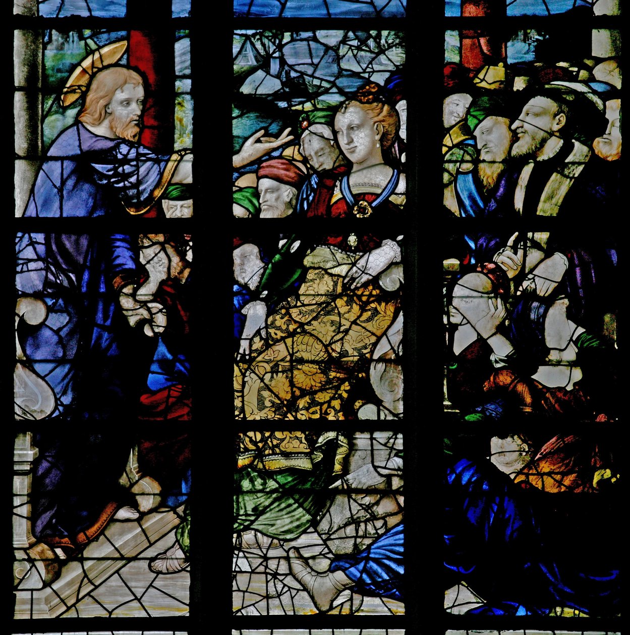 Ventana w7 que representa a Cristo predicando de French School