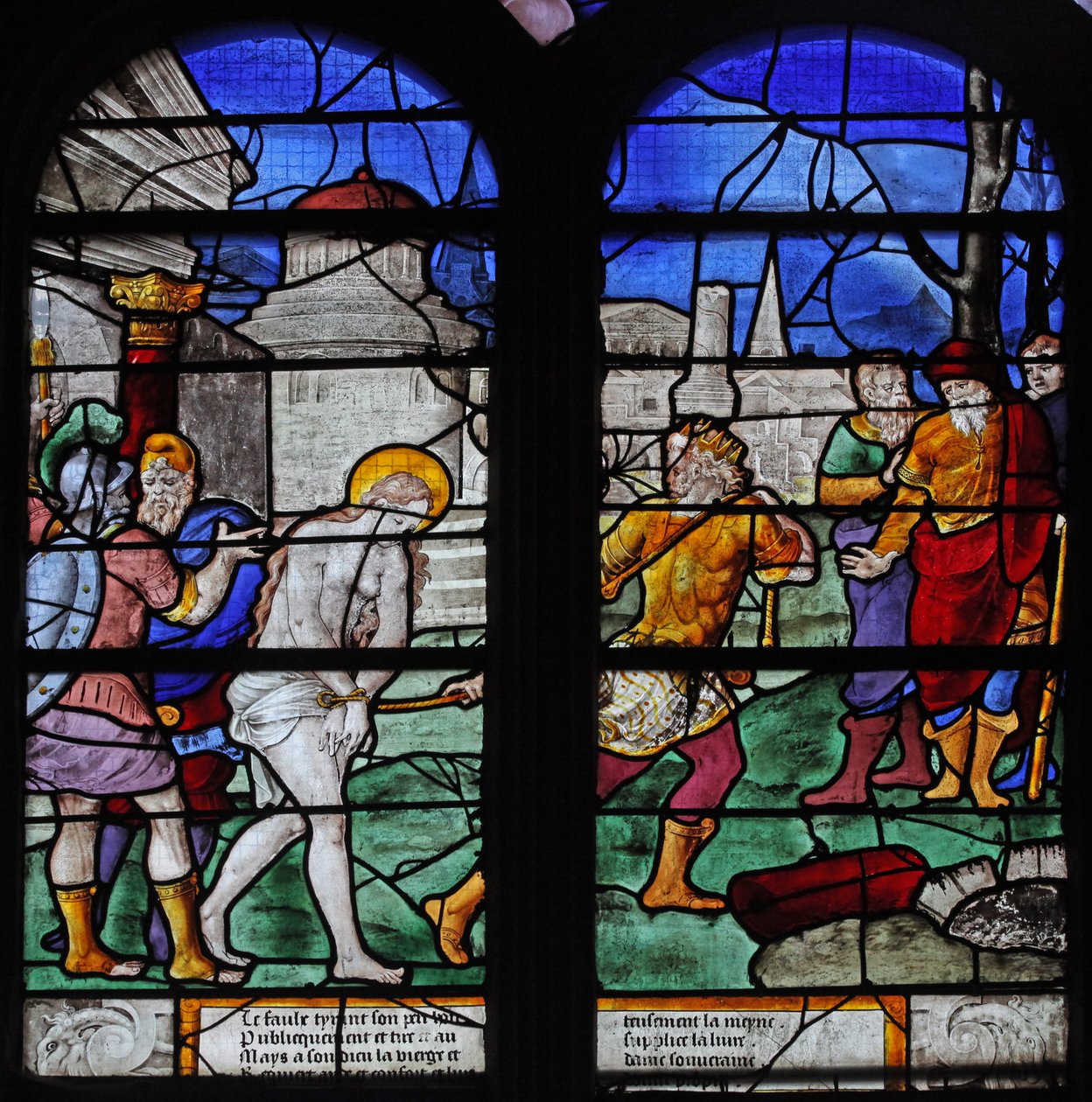 Ventana w7 representando una escena de la vida de Santa Bárbara de French School