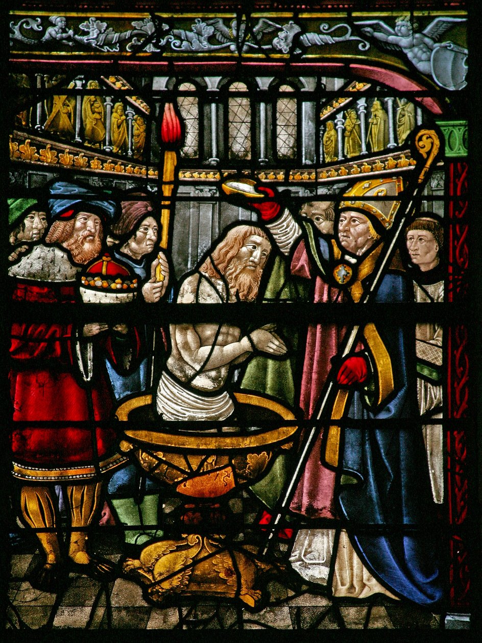 Ventana w8 que representa a Constantino siendo bautizado de French School