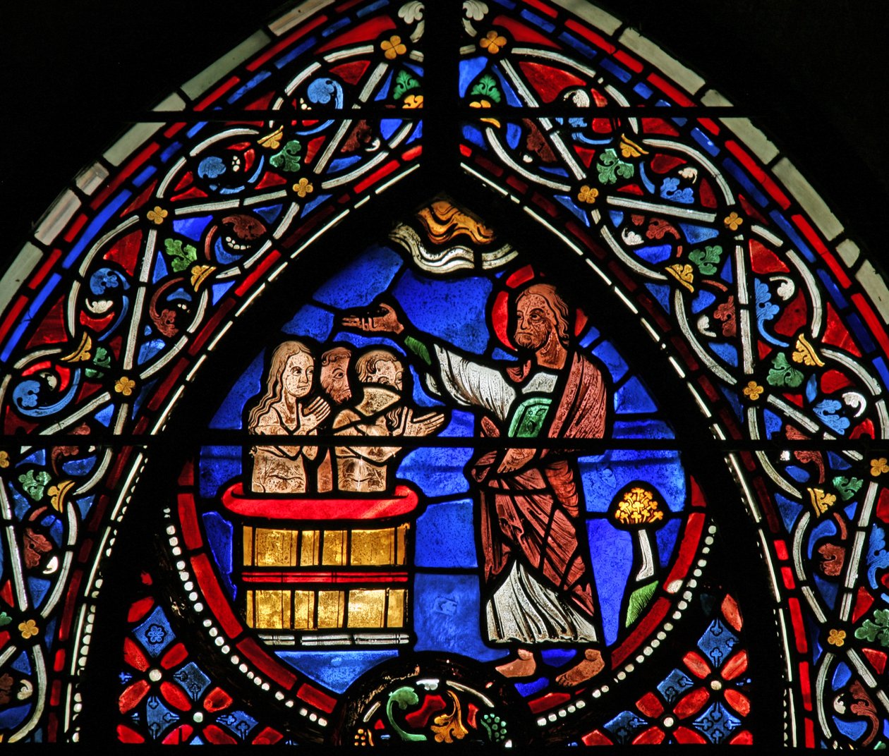 Ventana w9 que representa a San Andrés bautizando al Cónsul Egeus y su esposa de French School