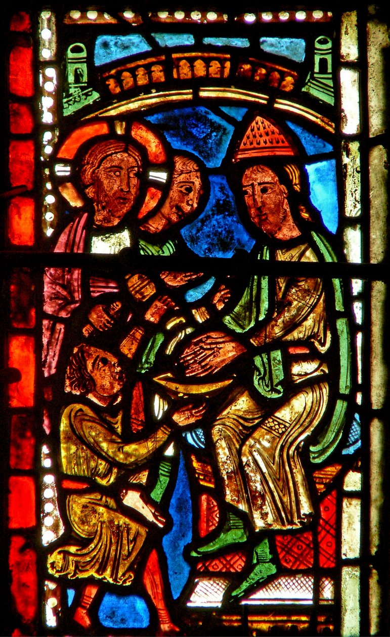 Ventana wXV que representa a Pilato lavándose las manos de French School