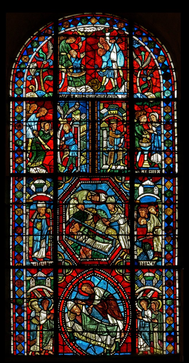 Ventana compuesta sobre las reliquias de San Gervasio y San Protasio y el martirio de sus padres San Vital y Valeria de French School