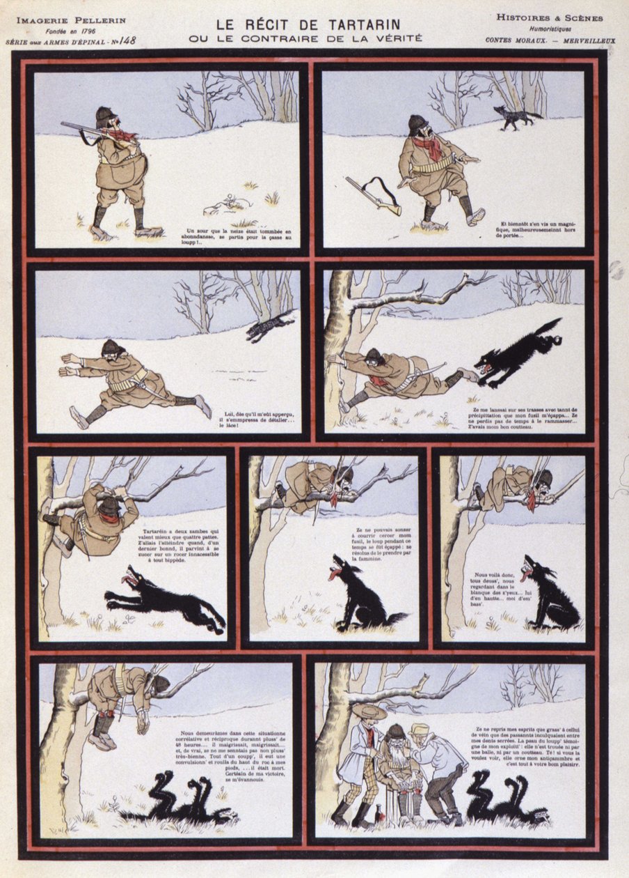 Caza de lobos, "El cuento de Tartarin o lo contrario de la verdad" - imagen de Epinal, París, siglo XX de French School