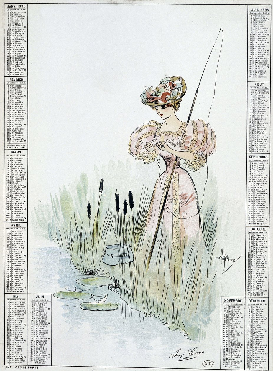Mujer pescando - dibujo por Guillaume de French School