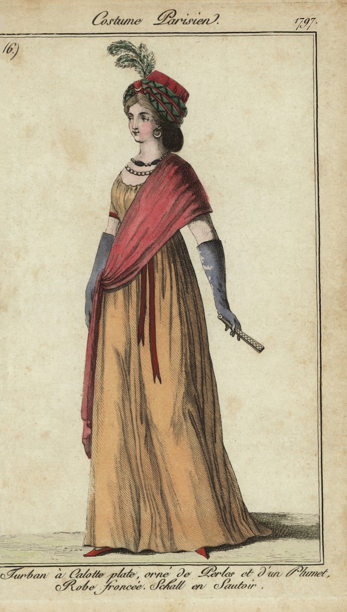 Mujer con turbante y chal cruzado de French School