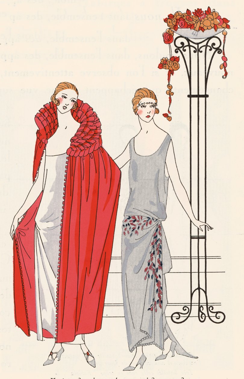 Trajes de noche de mujer de los años 20 del diseñador de moda Premet (litografía en color) de French School