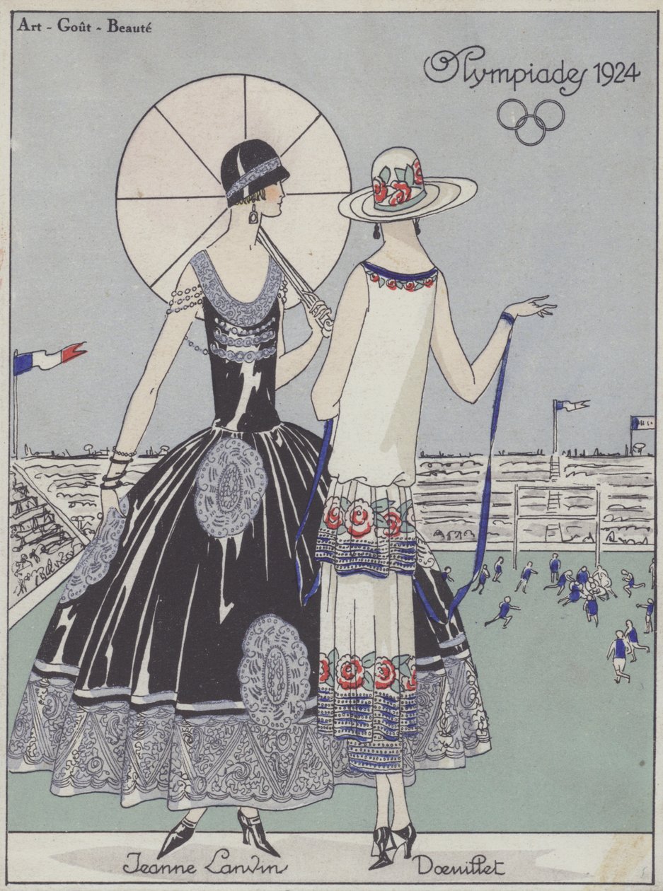 Moda femenina en los Juegos Olímpicos de 1924 por los diseñadores Jeanne Lanvin y Georges Doeuillet (litografía en color) de French School
