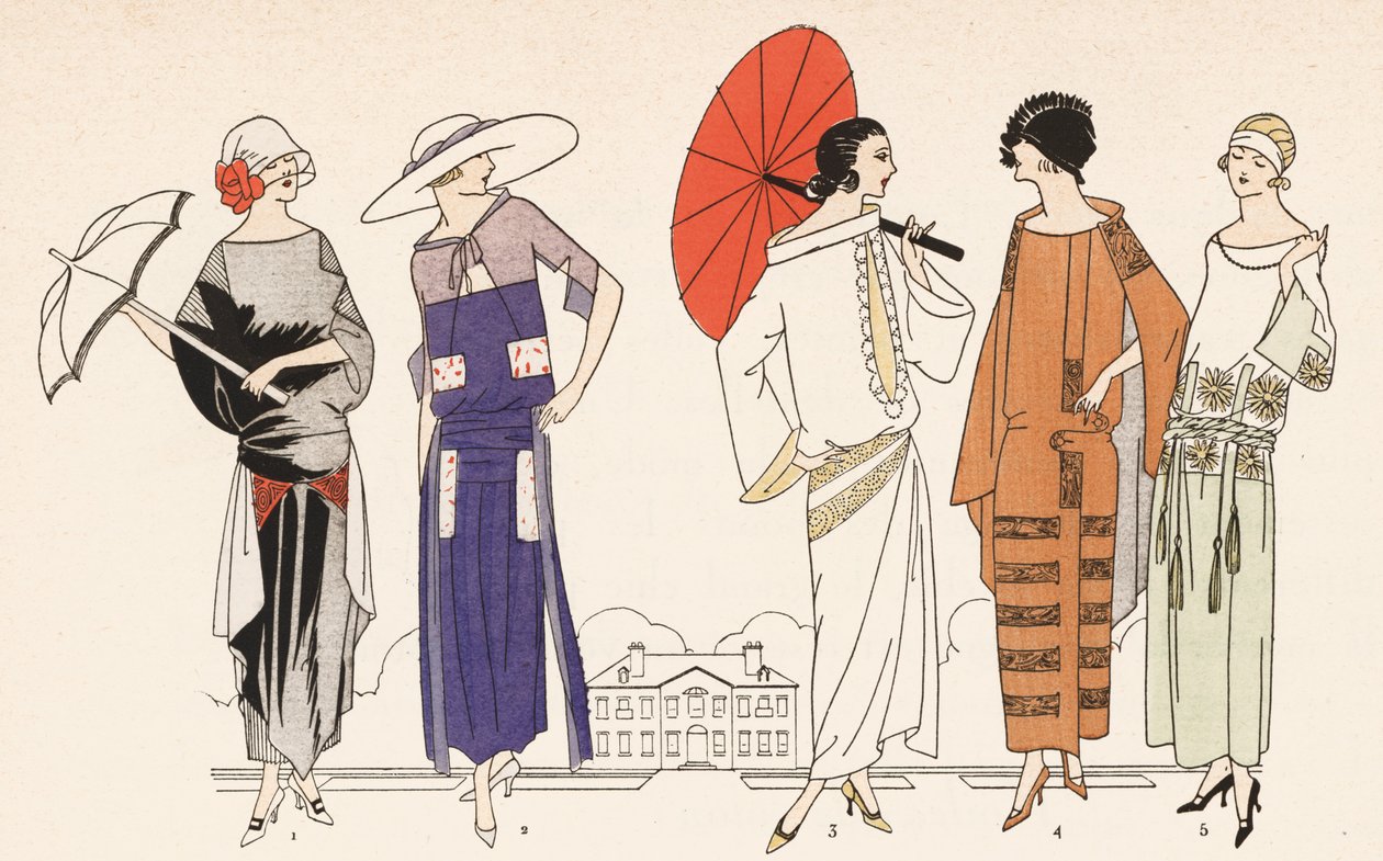Moda femenina de los años 20 (litografía en color) de French School