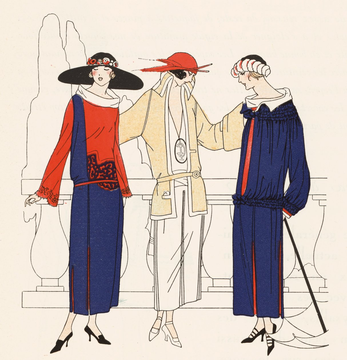 Moda femenina de los años 20 del diseñador Jean Patou (litografía en color) de French School