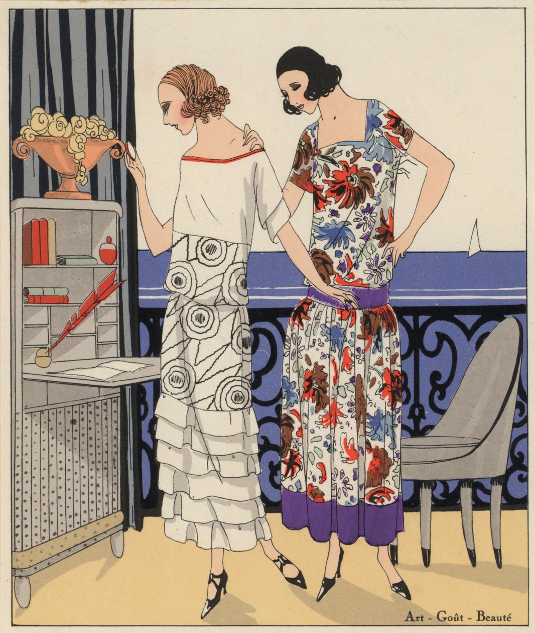 Moda femenina de los años veinte por los diseñadores Philippe y Gaston y Martial y Armand. (litografía en color) de French School