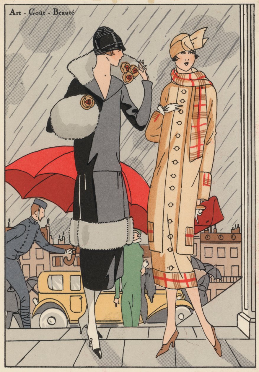 Moda femenina de los años veinte por los diseñadores Premet y Gustave Beer. (litografía en color) de French School
