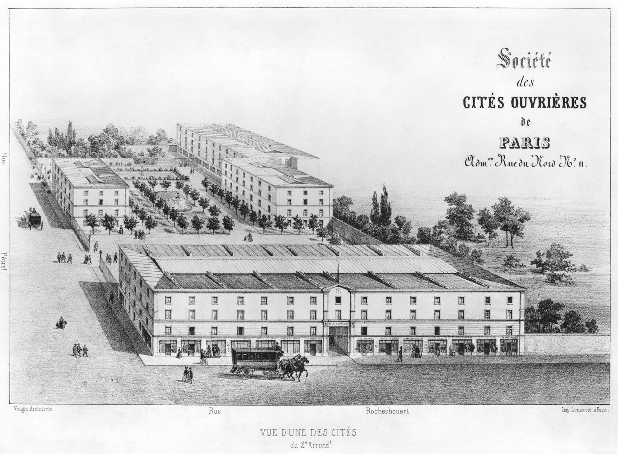Barrio de viviendas obreras, 58 rue Rochechouart, París, c.1870 de French School