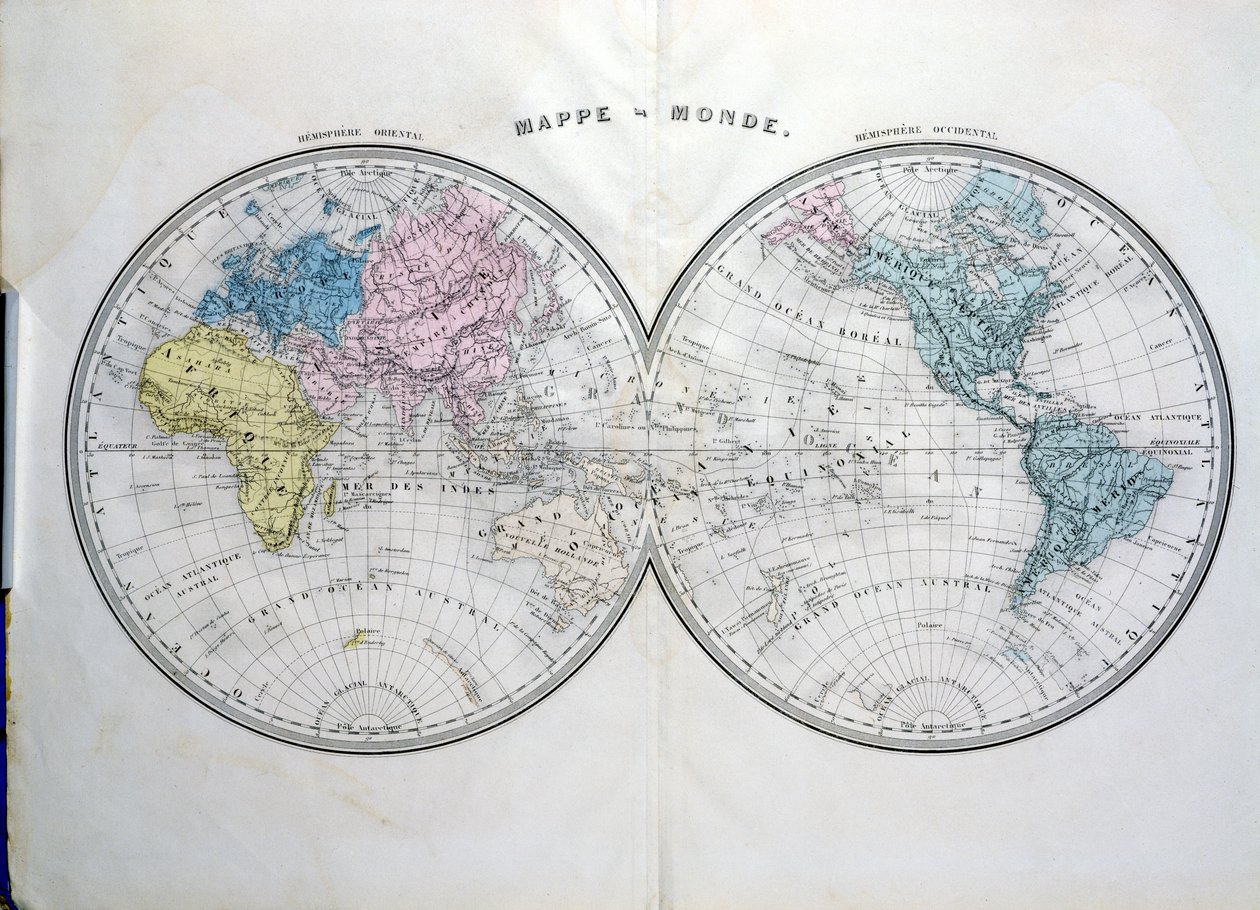 Mapa mundial, ilustración de Atlas Geographique Moderne de Prosper-Auguste Poulain de Bossay, c.1850 de French School