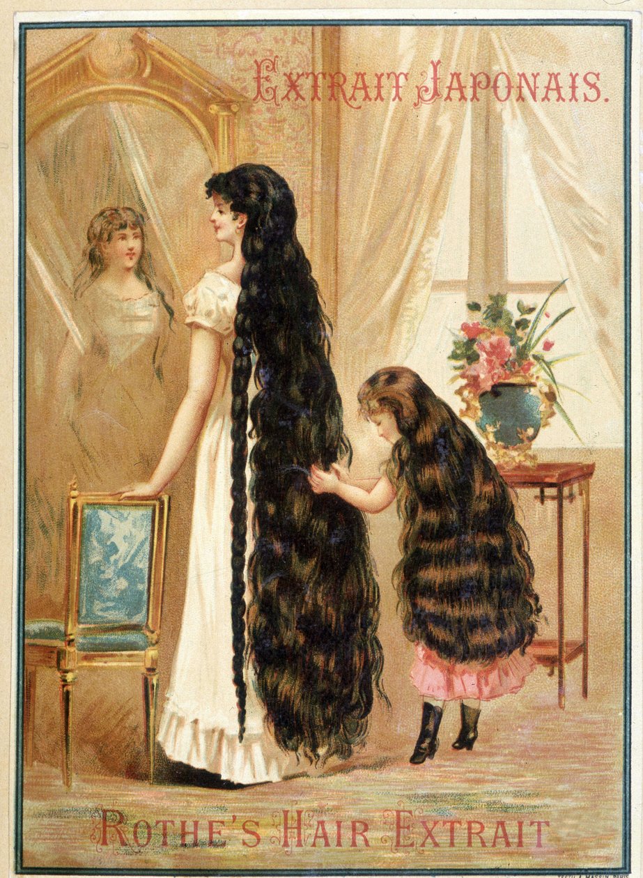 Mujer joven y su niña con el pelo muy largo y abundante - anuncio de Rothe