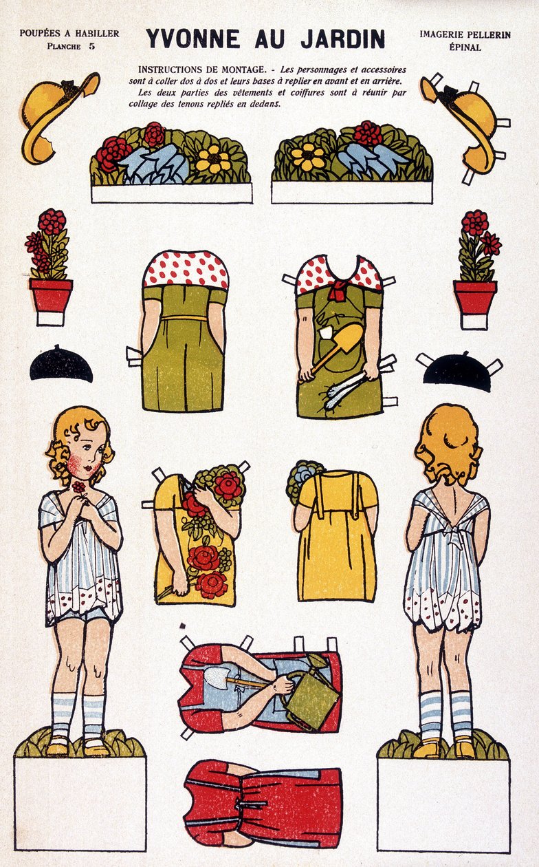Yvonne en el jardín: decoupage. Siglo XIX de French School