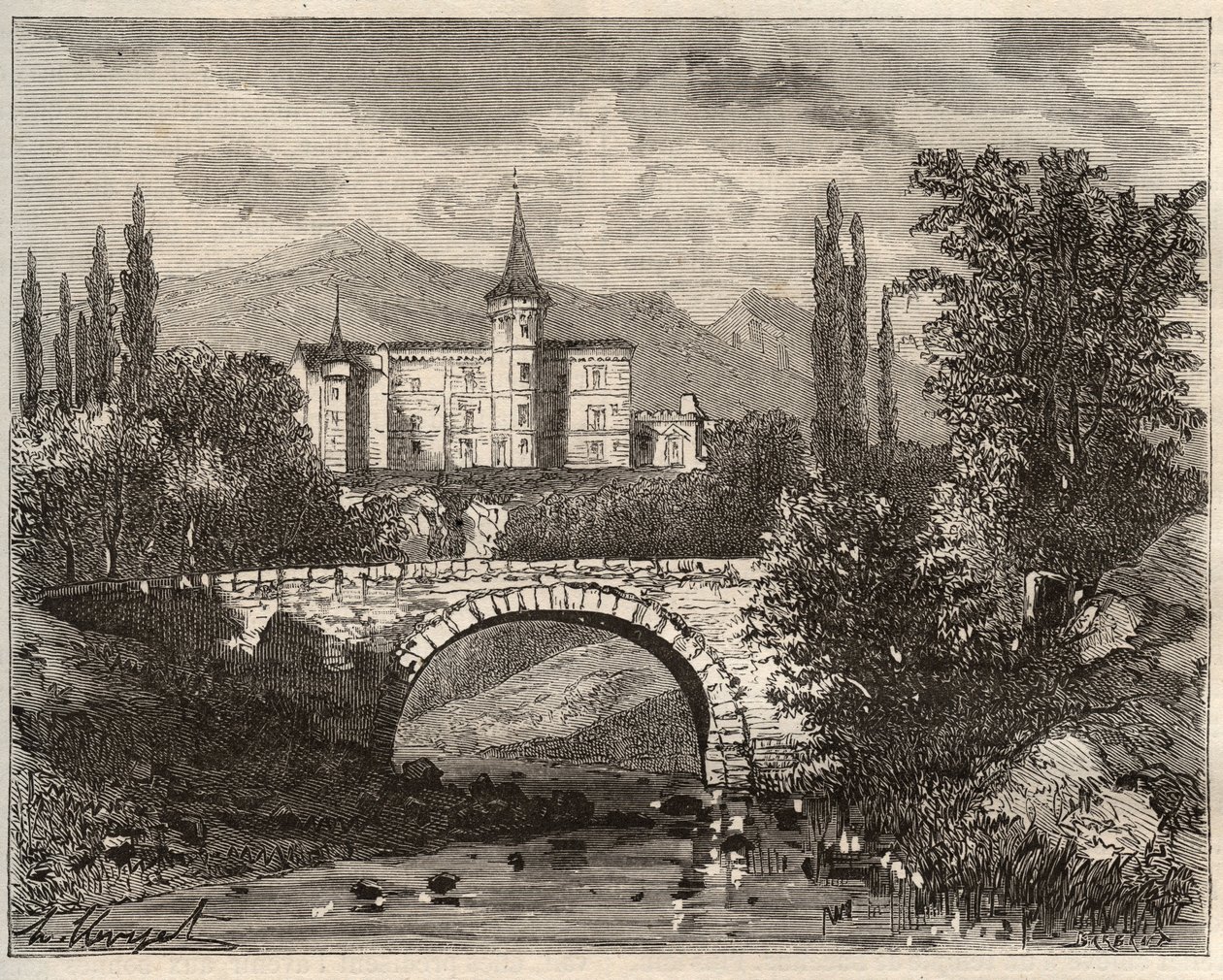 Chateau de la Rochelambert en el valle de la Borne Haute-Loire (43) - grabado en "La France illustree: geografía, historia, administración estadística" por V.-A. Malt-Brown. 1884 de French School