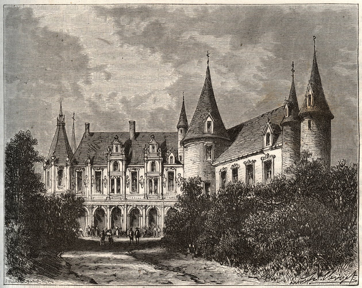 Castillo del Rocher en Mezangers en Mayenne - grabado en 