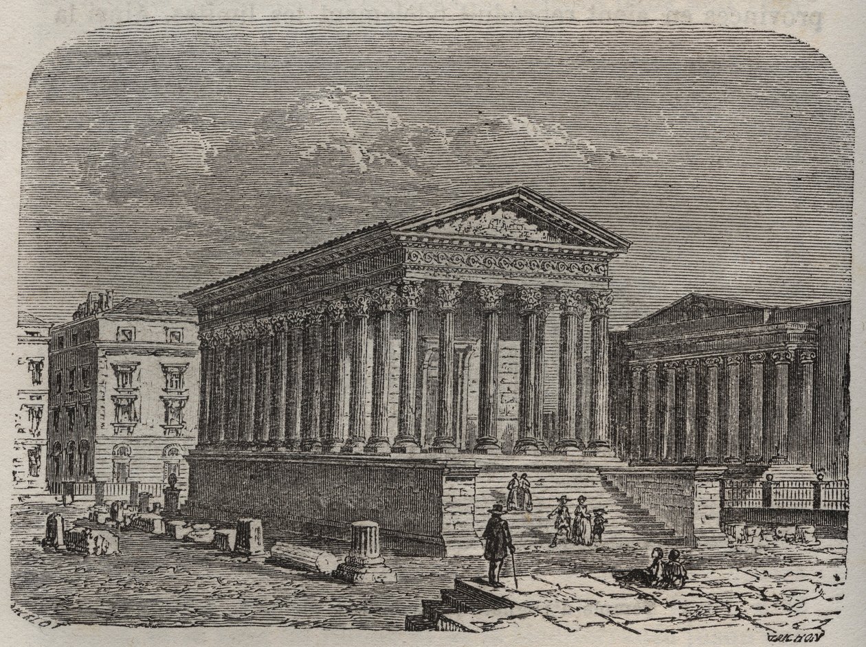Maison Carrée de Nimes - Francia, Languedoc-Rosellón, Gard - grabado en “Histoire de France” por Victor Duruy (1811-1894) - 1882 de French School