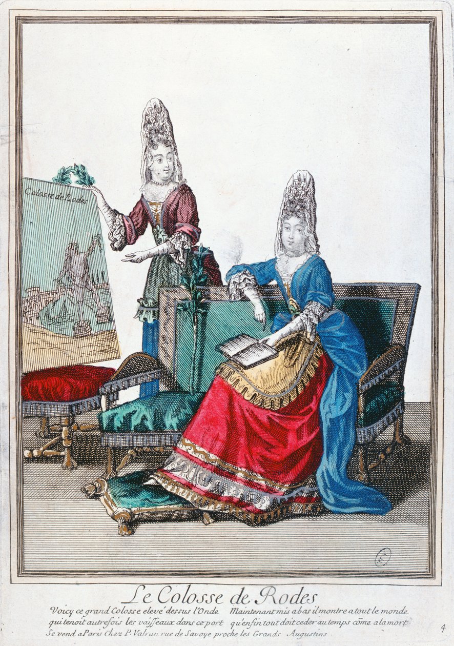 Dama mostrando una imagen del Coloso de Rodas de French School
