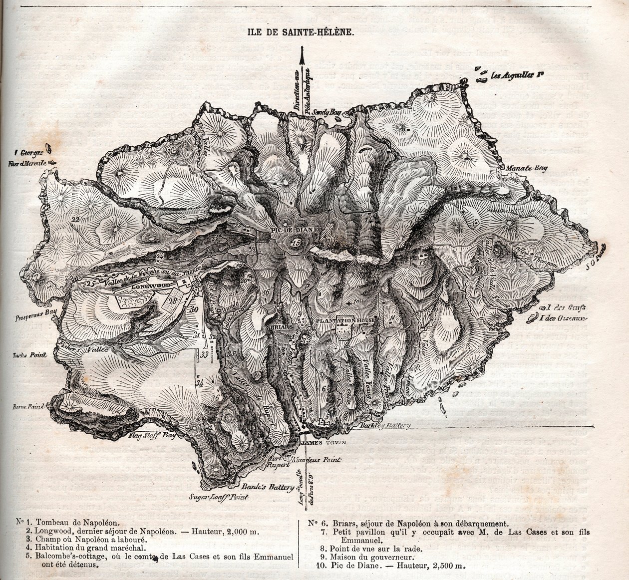 Mapa de la isla de Santa Elena, grabado de French School