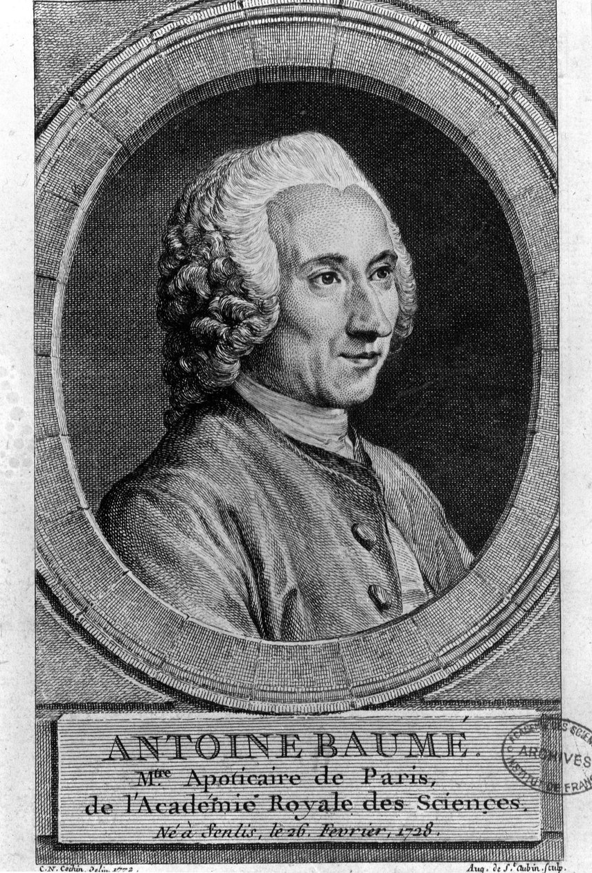 Retrato de Antoine Baumé (1728-1804), químico y farmacéutico francés. Apotecario de París. Grabado de 1772. de French School